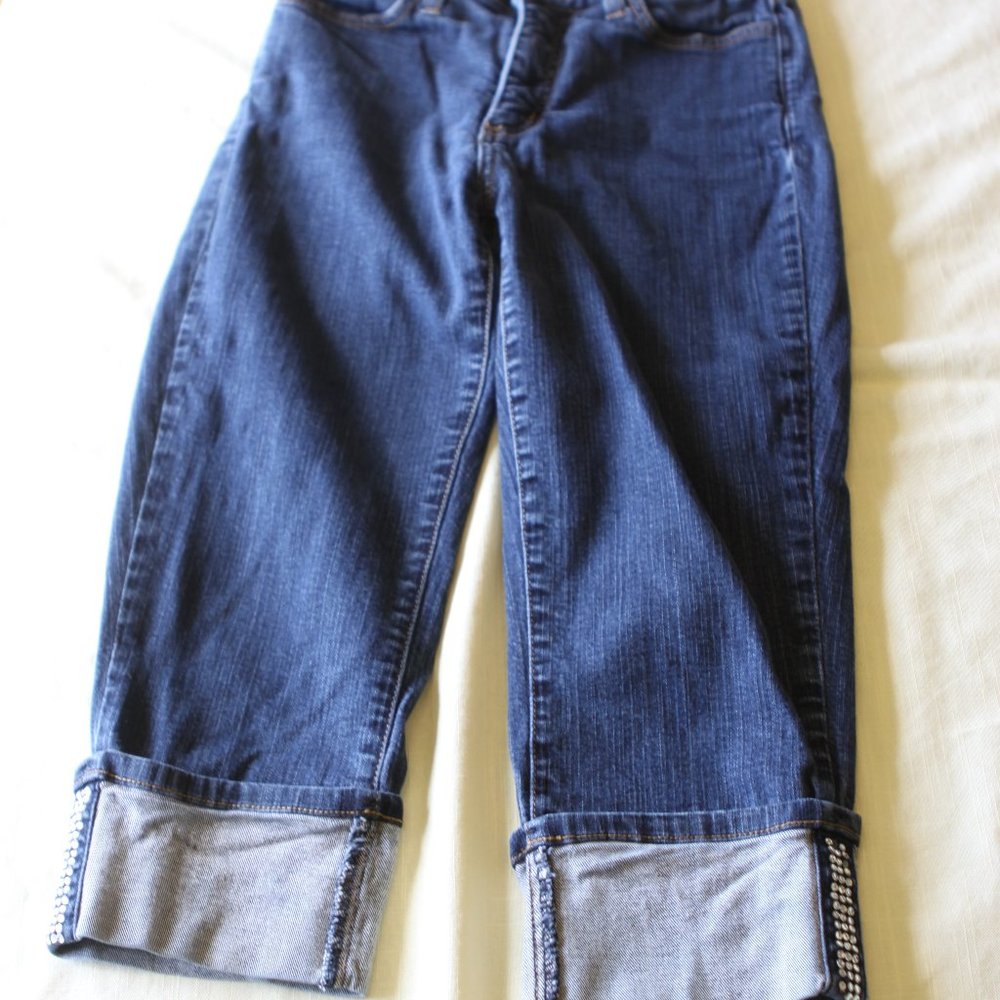 NYDJ denim capri with rhinestone cuffs